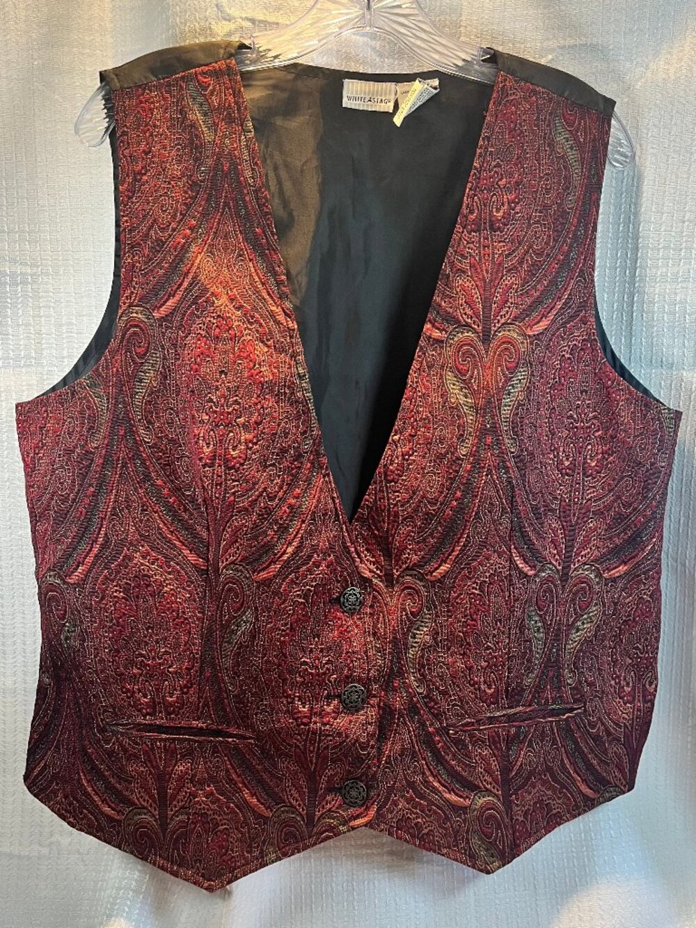 Vintage White Stag Burgundy Paisley Tapestry Vest size XL